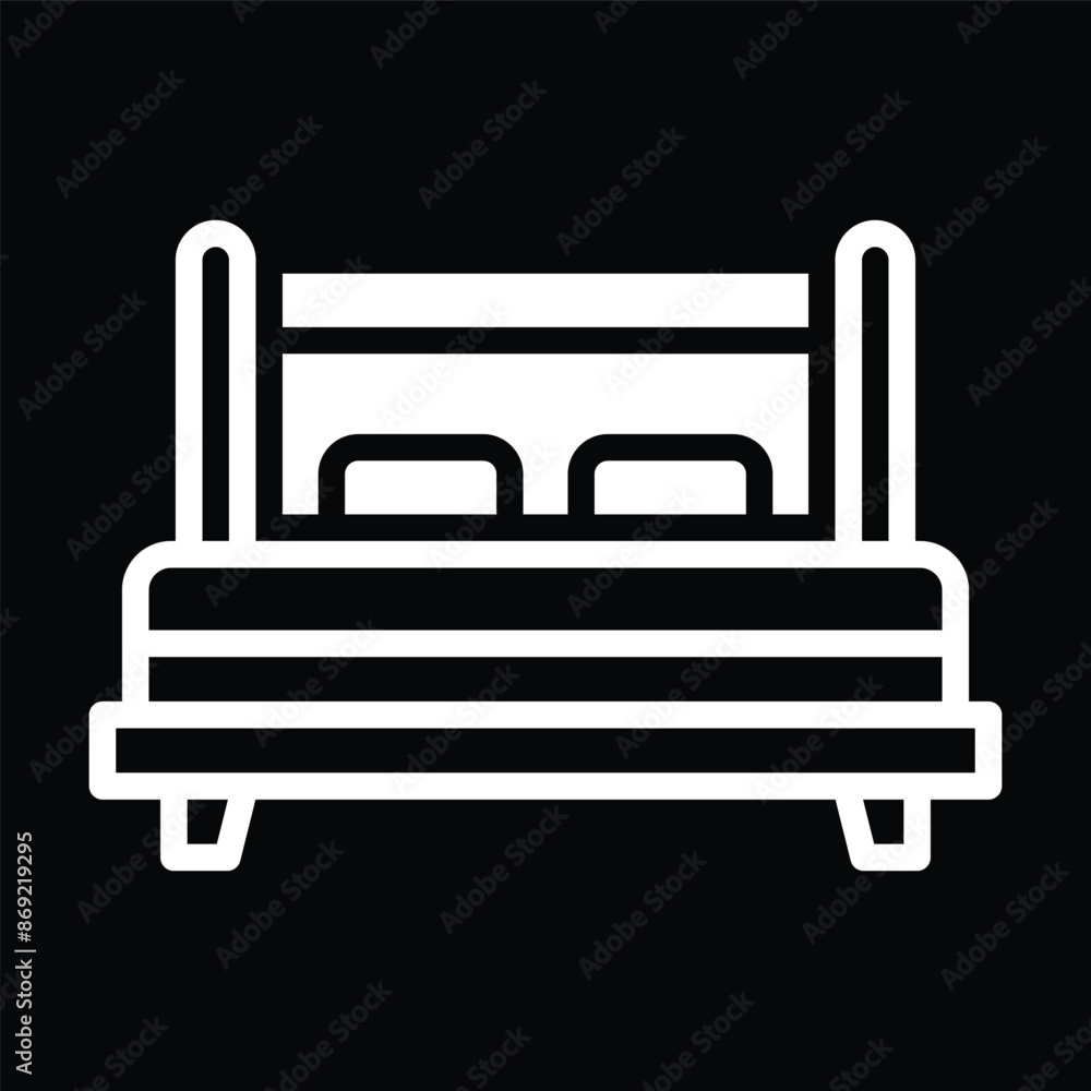 Simple Bed Icon with Two Pillows (Black and White) Simple Bed Icon with Two Pillows (Black and White)