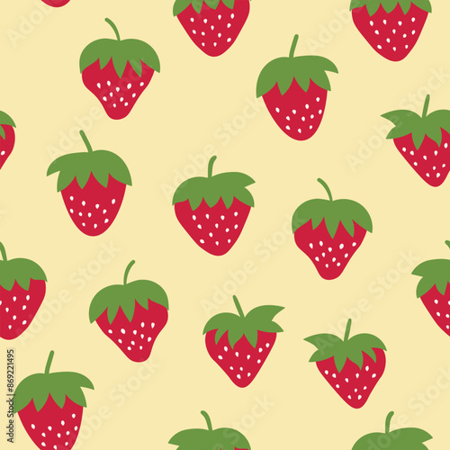 Seamless pattern with strawberry on color background. Natural delicious fresh ripe tasty fruit. Vector illustration for print, fabric, textile, banner, other design. Food concept