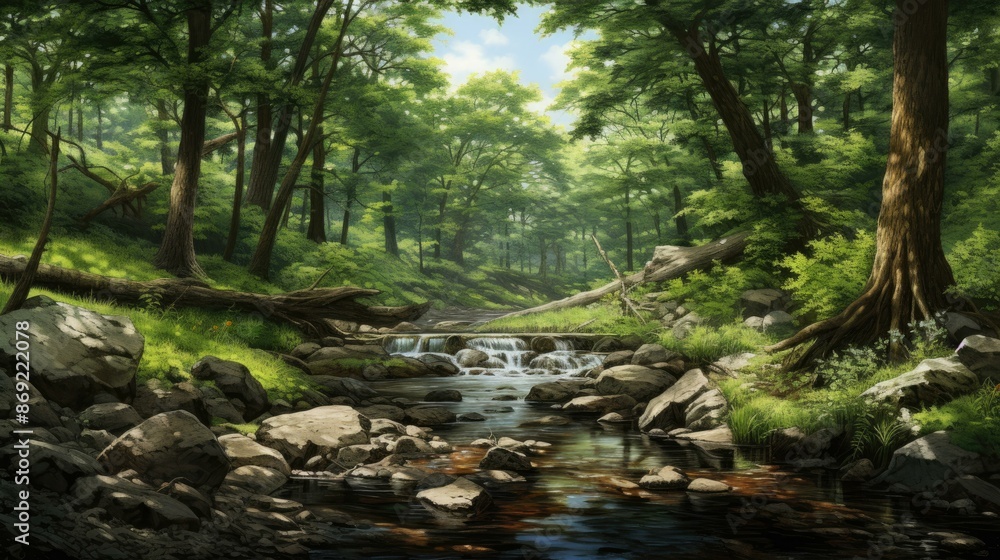 The sun shines through the tall trees in the forest. The sun shines through the tall trees in the forest.