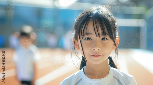 校庭　運動場の体操服の少女　Generative AI、AI
