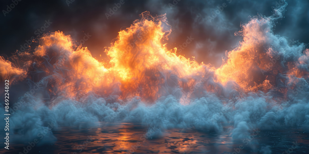 Fototapeta premium Fire rising from water creating dramatic cloudscape