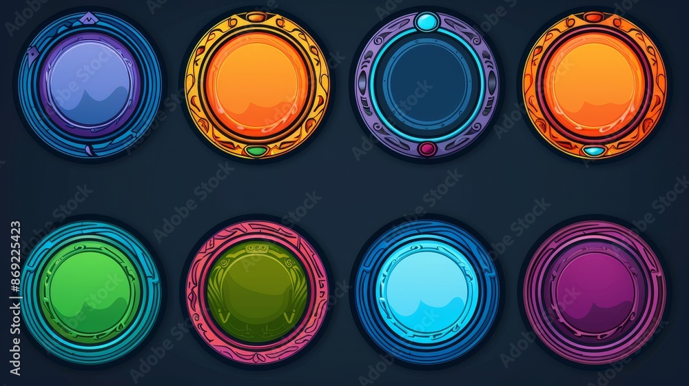 Set of medieval game frames isolated on white background. Cartoon ...