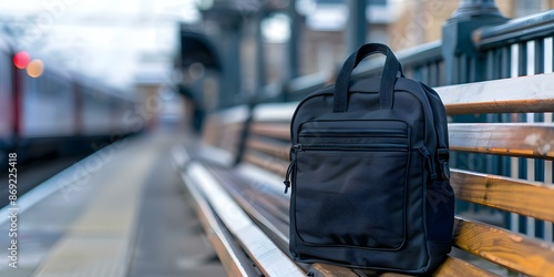 Black bag on bench at train station prompts terrorism suspicions authorities alerted. Concept Public Safety, Security Concerns, Counterterrorism Measures © Ян Заболотний