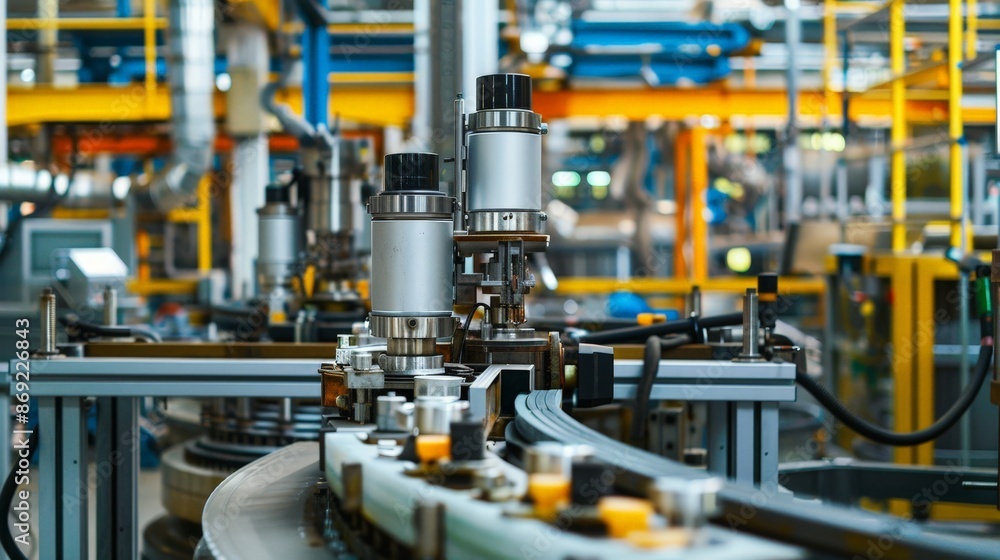 Automated production line with machinery and conveyor belts in a modern factory. Automated production line with machinery and conveyor belts in a modern factory.