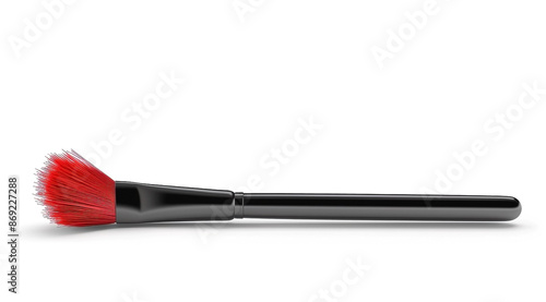 3D Vector Icon of Makeup Brush with Red Bristles and Black Handle on White Background