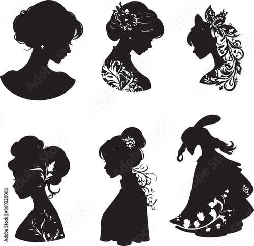 Hand drawn girl drinking wine silhouette illustration