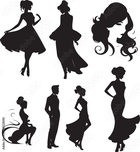 Hand drawn girl drinking wine silhouette illustration