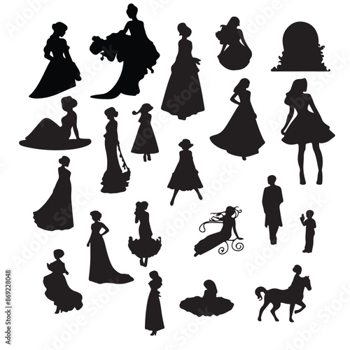 Hand drawn girl drinking wine silhouette illustration