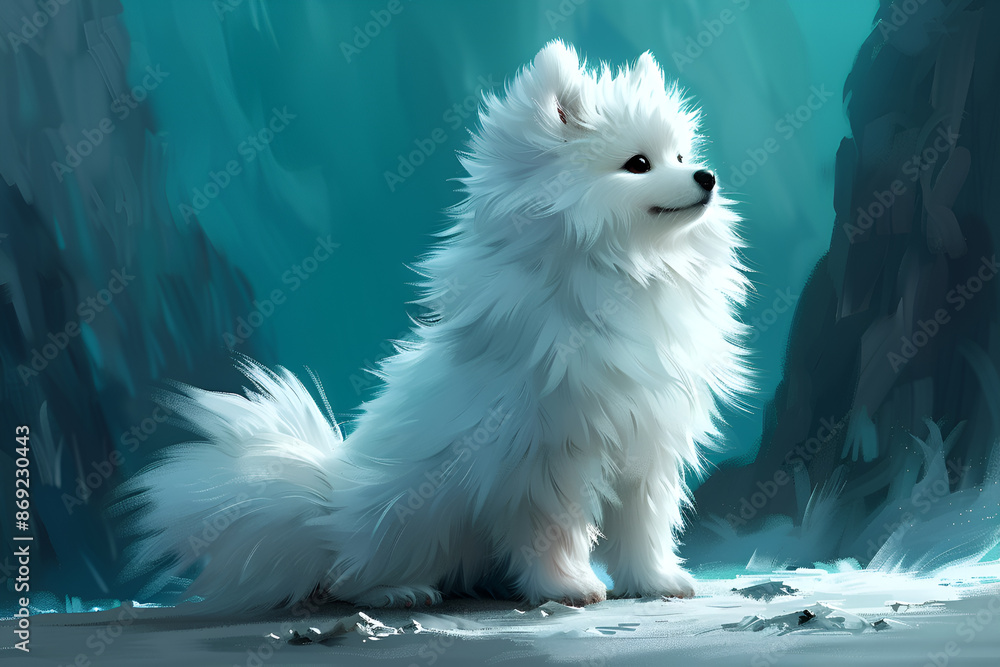 Fototapeta premium Westie terrier dog with bone on sky blue background