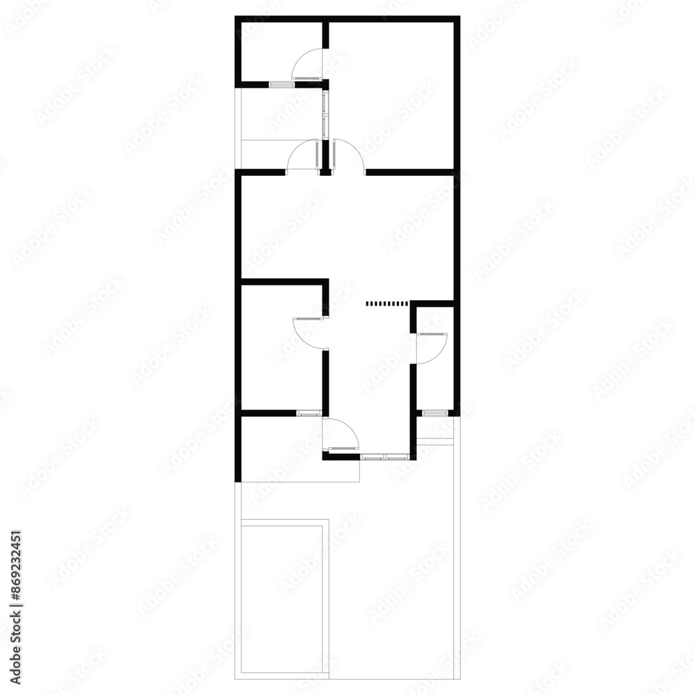 Black and White floor plan of a modern unfurnished house for your design. Suburban house vector blueprint. Architectural background Black and White floor plan of a modern unfurnished house for your design. Suburban house vector blueprint. Architectural background