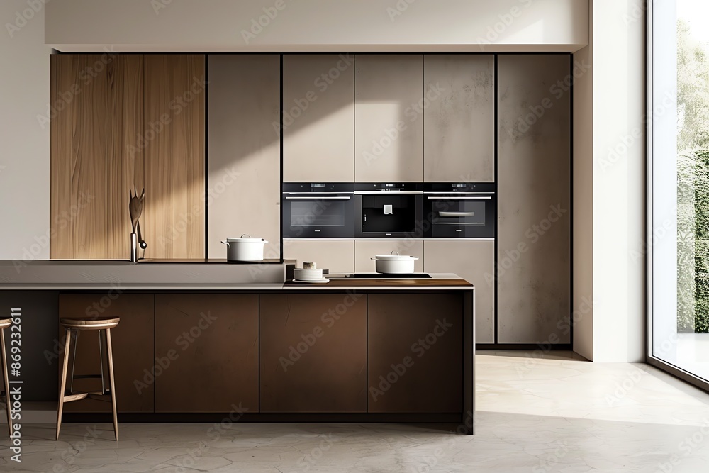 Elegant Minimalist Kitchen with Modern Sleek Cabinets and Integrated High-Tech Appliances Elegant Minimalist Kitchen with Modern Sleek Cabinets and Integrated High-Tech Appliances