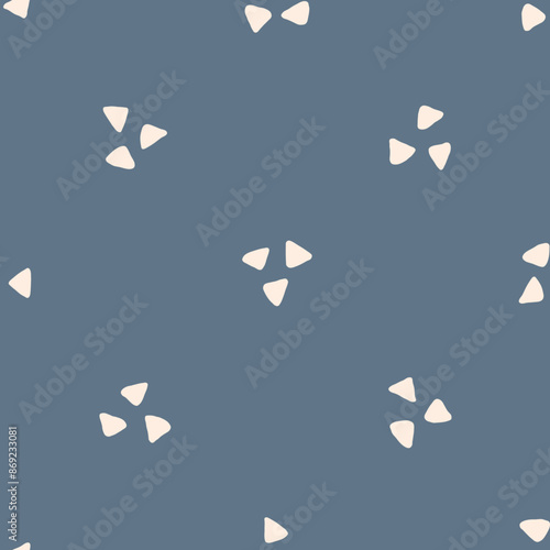 Seamless triangle pattern. Repeating blue triangular dot background. Repeated points texture.  Cute lattice shape for design prints. Repeat abstract monochrome hand draw graphic. Vector illustration