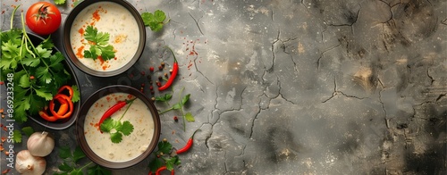 Neutral Toned Tom Kha Gai Background with space for text. photo