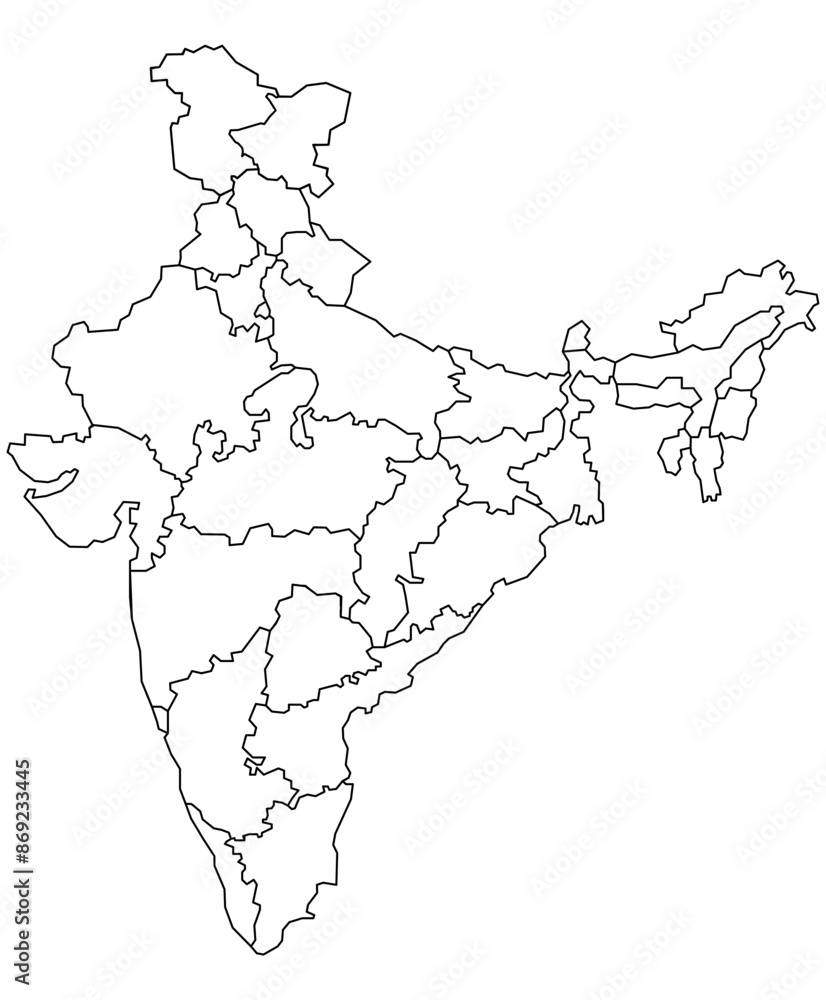 Detailed Outline map of India divided into 28 states & union territories including Jammu & Kashmir and Ladakh Detailed Outline map of India divided into 28 states & union territories including Jammu & Kashmir and Ladakh