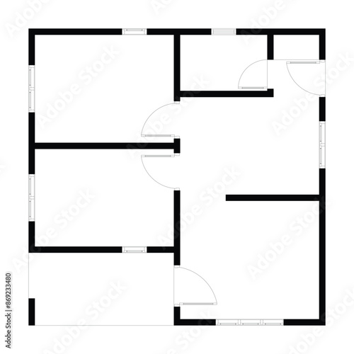Black and White floor plan of a modern unfurnished house for your design. Suburban house vector blueprint. Architectural background	