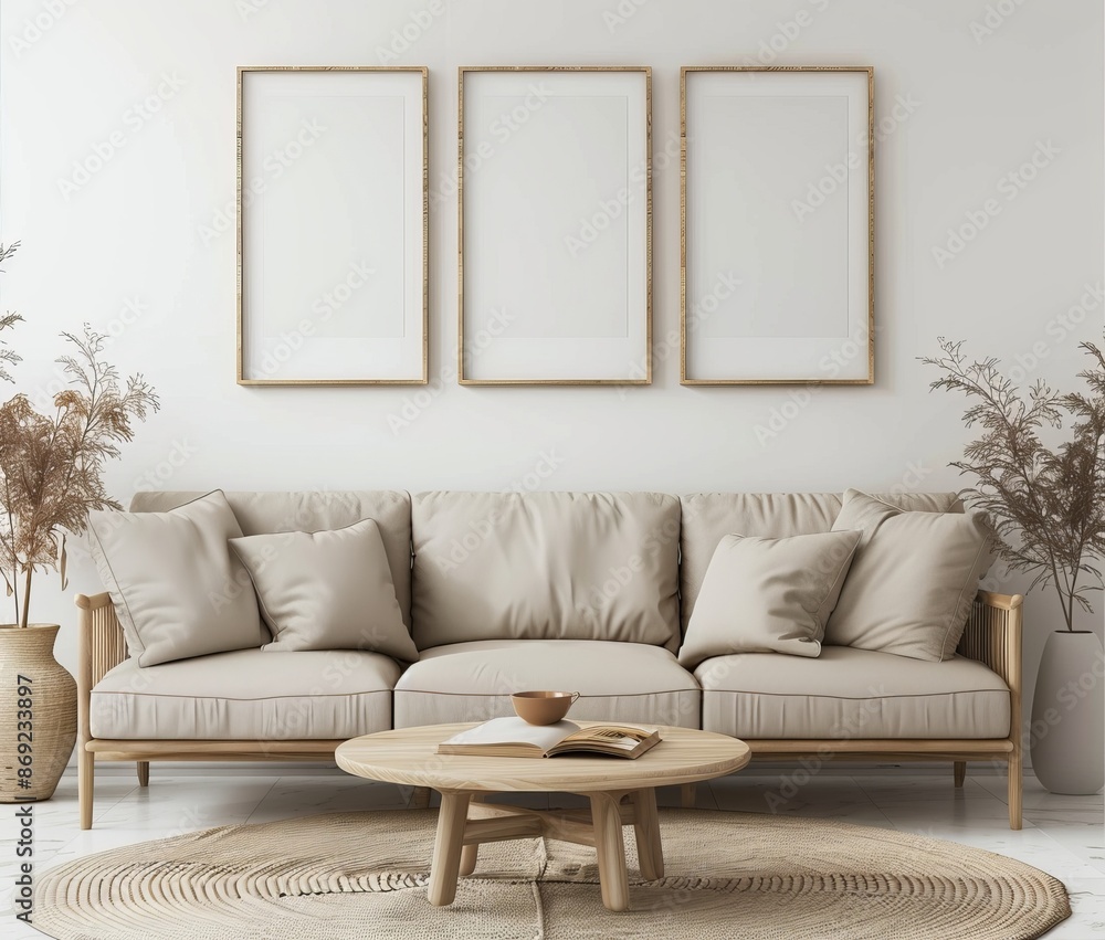 A frame mockup based on a 3D rendered interior of a modern home A frame mockup based on a 3D rendered interior of a modern home