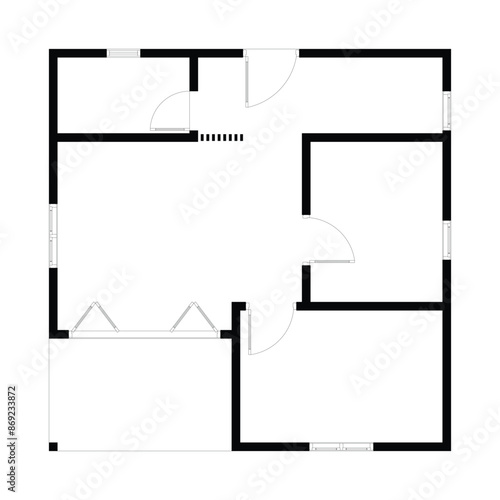 Black and White floor plan of a modern unfurnished house for your design. Suburban house vector blueprint. Architectural background	