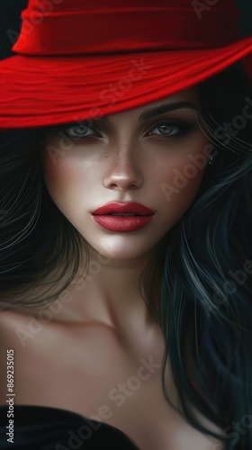A young woman wearing a red hat © fanjianhua