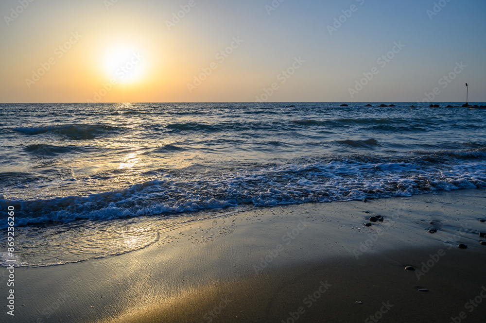 Beautiful sunset over the Mediterranean sea in Gaziveren , Cyprus Beautiful sunset over the Mediterranean sea in Gaziveren , Cyprus