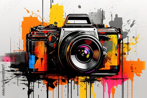 Watercolor retro vintage camera floral illustration. photography logo with flowers and plants. hand drawn, clipart, design, perfect for print, DIY, cards, wedding invitation, eps, white background.