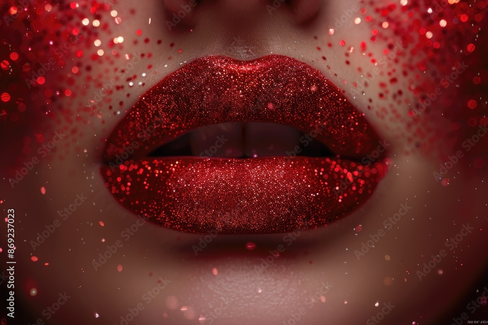 Obraz premium Close up of red shiny lips