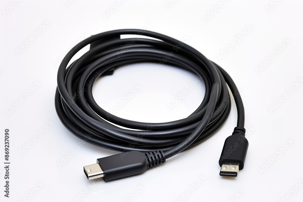 Black USB cable isolated on white background Black USB cable isolated on white background