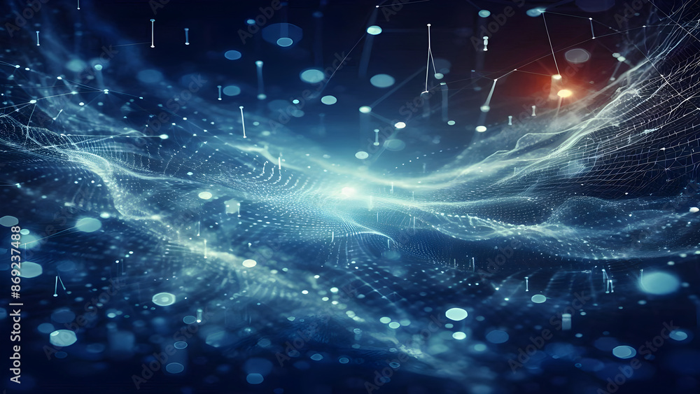 Blue abstract background with network grid and particles Blue abstract background with network grid and particles