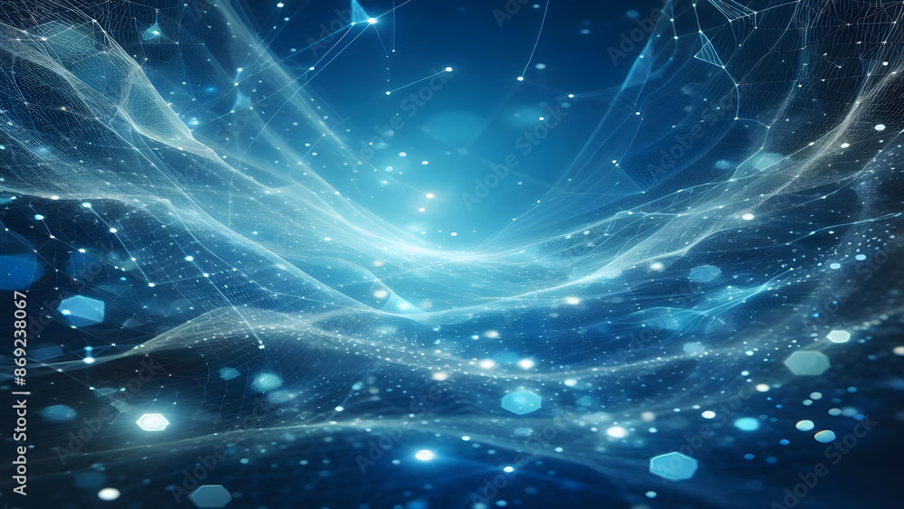 Blue abstract background with network grid and particles Blue abstract background with network grid and particles