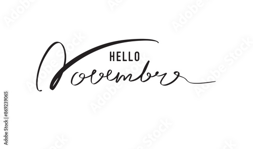 Hello november month black dark color write script hand lettering calligraphy text decoration ornament autumn season winter maple decoration beautiful artwork advertisement sale product object icon 