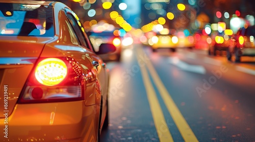 Wallpaper Mural yellow taxi close up City lights Torontodigital.ca