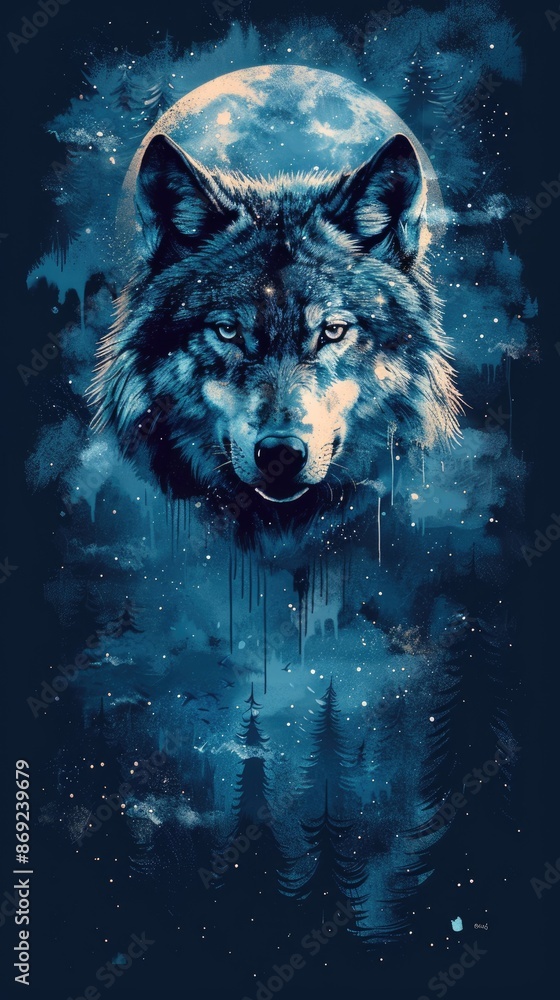 The portrait of a wolf, from a frontal perspective The portrait of a wolf, from a frontal perspective