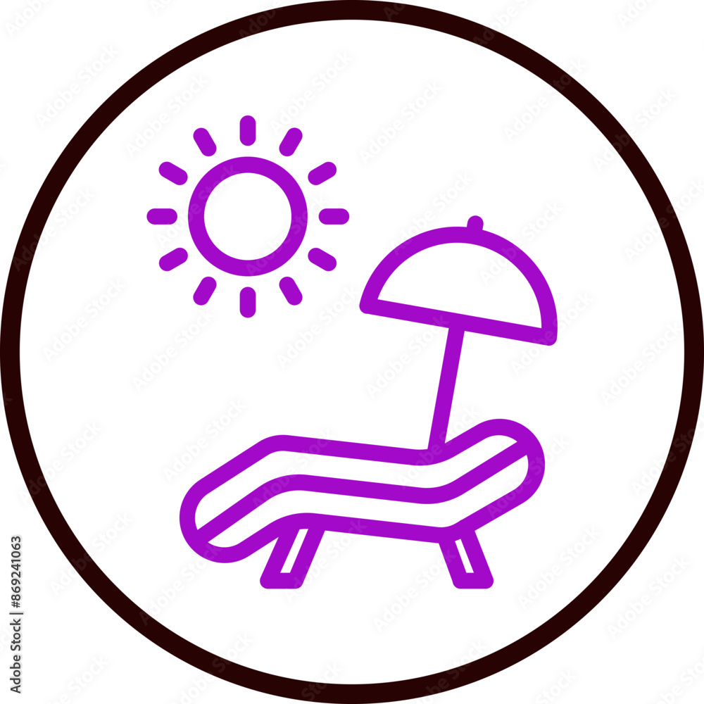 Beach Chair Vector Line Purple Circle Black Beach Chair Vector Line Purple Circle Black