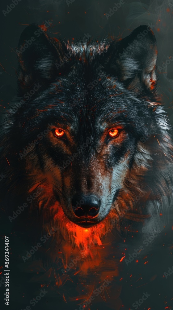 The portrait of a wolf, from a frontal perspective The portrait of a wolf, from a frontal perspective