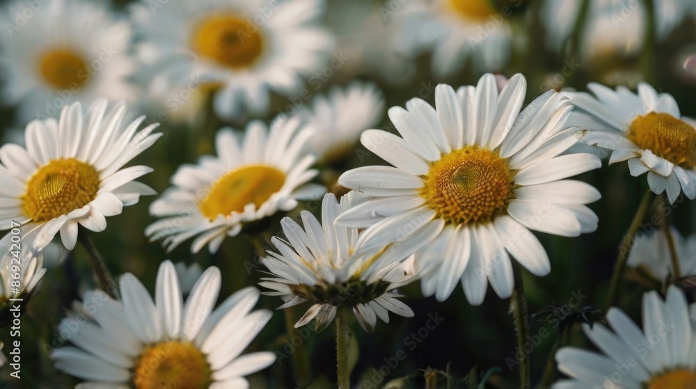 daisies are blooming in a field with a sun in the background daisies are blooming in a field with a sun in the background