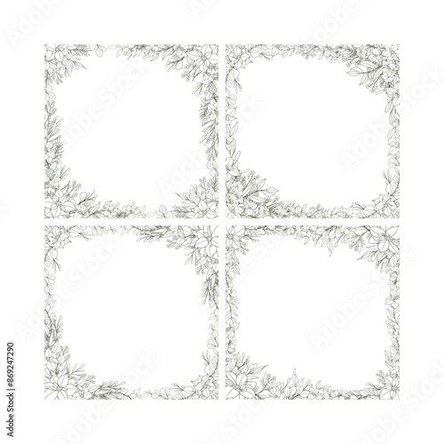 Hand Drawn Christmas Flower Frame Background