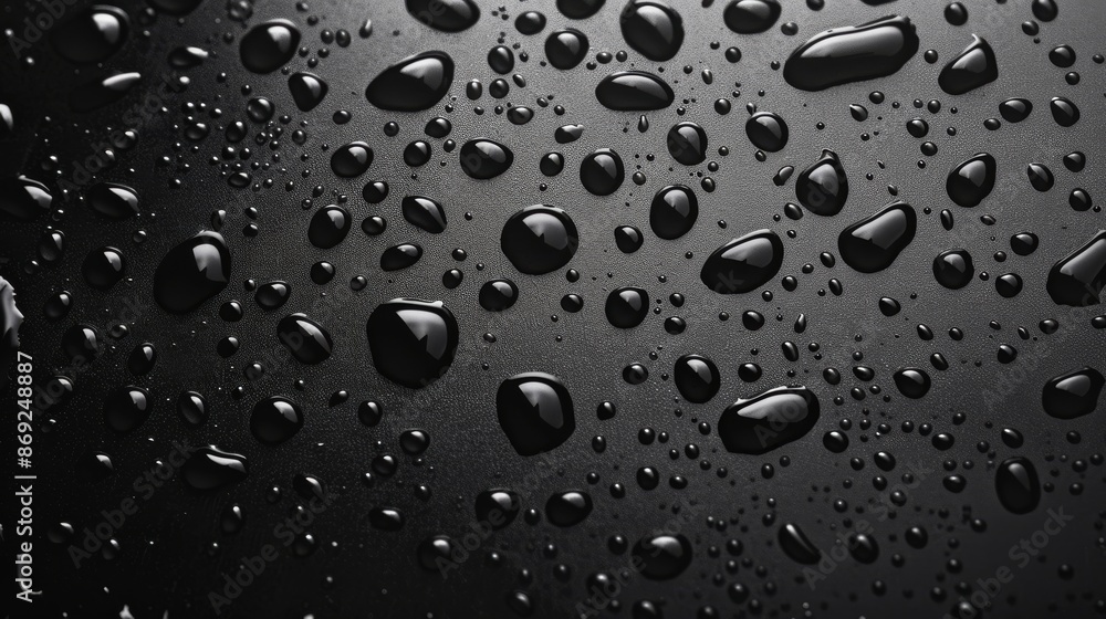Water drops on a black background. Banner with raindrops. Top view. Water drops on a black background. Banner with raindrops. Top view.