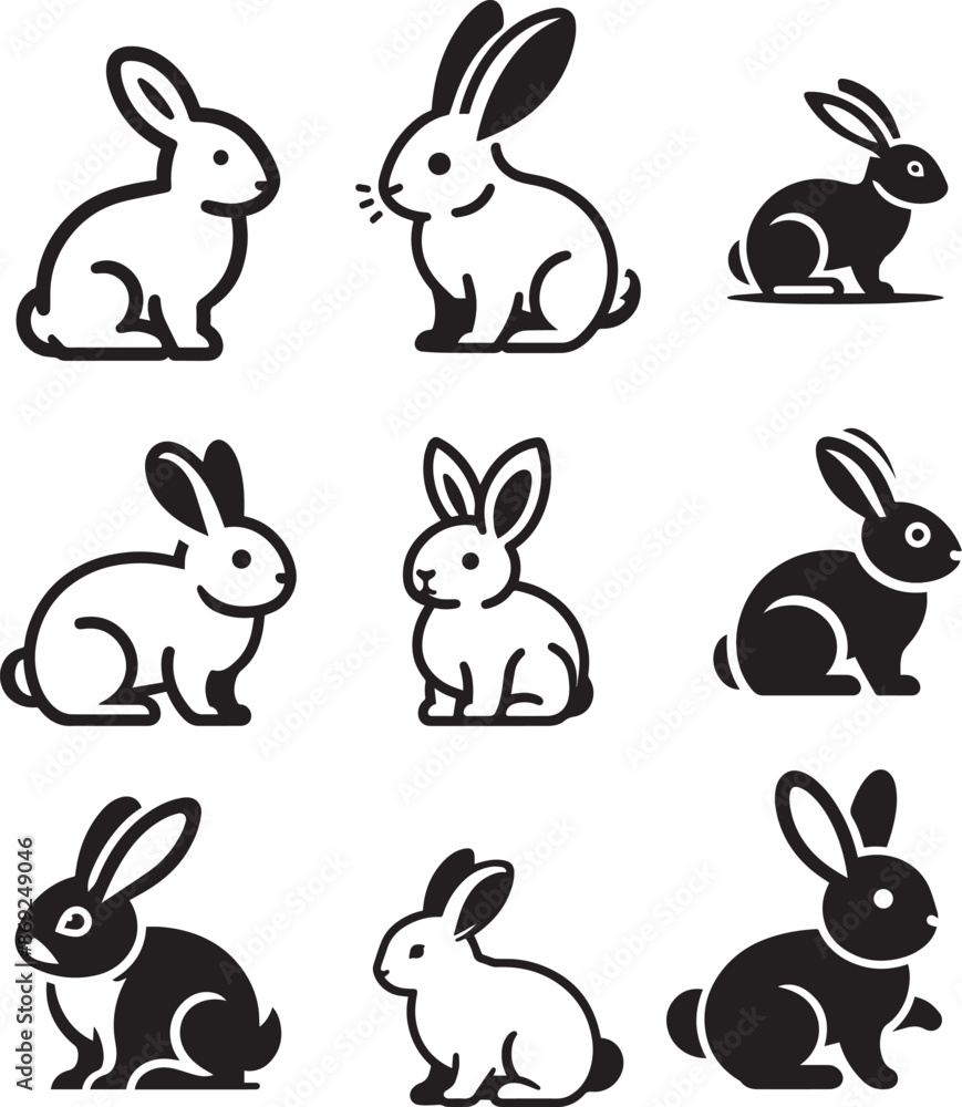 Rabbit Pet Set vector silhouette logo art Rabbit Pet Set vector silhouette logo art