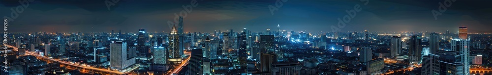 Fototapeta premium Nighttime Panorama of a Modern Cityscape