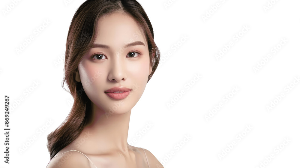 A portrait of a young woman with long brown hair and flawless skin. She is looking directly at the camera with a soft smile. She is wearing light makeup. A portrait of a young woman with long brown hair and flawless skin. She is looking directly at the camera with a soft smile. She is wearing light makeup.
