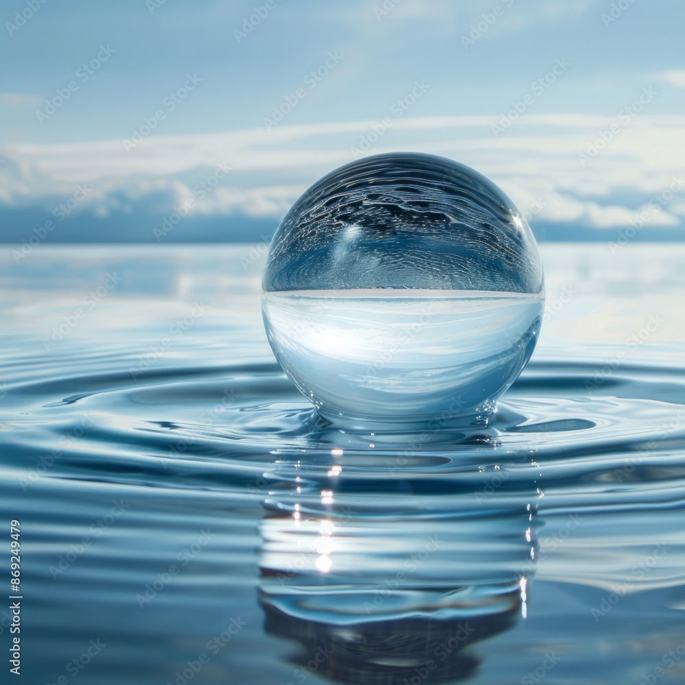 Water drop on water surface with ripples and a blue background. Water drop on water surface with ripples and a blue background.