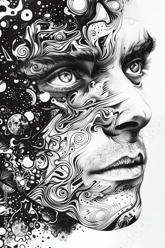 Fantasy portrait with intricate patterns and cosmic elements, Pop Surrealism, Detailed and otherworldly visual style © AI_Imaginator