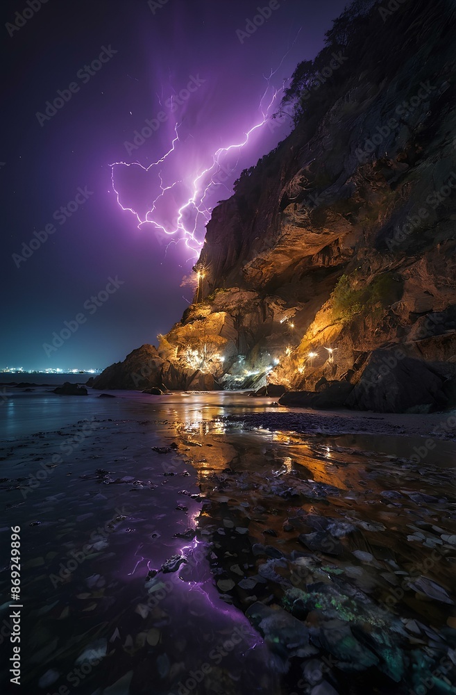 Stunning Night Beach with Lightning: Capturing Nature's Wonderful Beauty Stunning Night Beach with Lightning: Capturing Nature's Wonderful Beauty