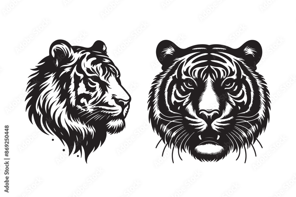 Obraz premium Tiger head silhouette vector art illustration