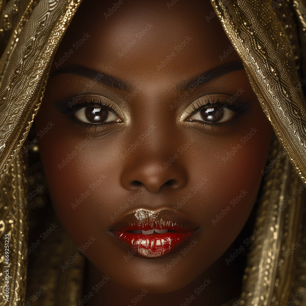 Close Up Portrait of a Black Woman With Gold Headscarf Close Up Portrait of a Black Woman With Gold Headscarf