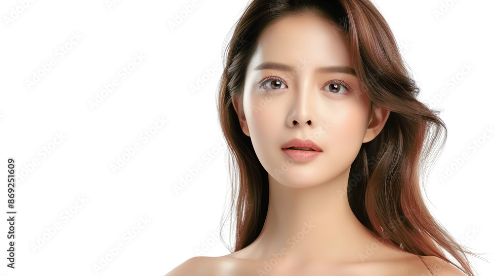 A young woman with long brown hair looks directly at the camera with a serious expression. Her skin is flawless and her makeup is minimal. A young woman with long brown hair looks directly at the camera with a serious expression. Her skin is flawless and her makeup is minimal.