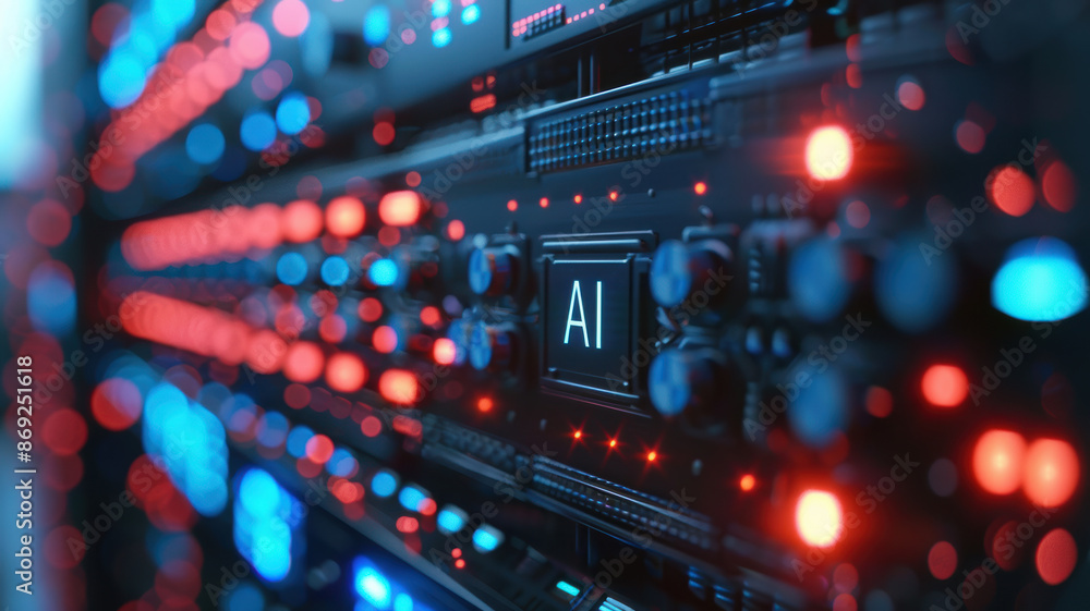 Naklejka premium Close-Up of AI Server Rack