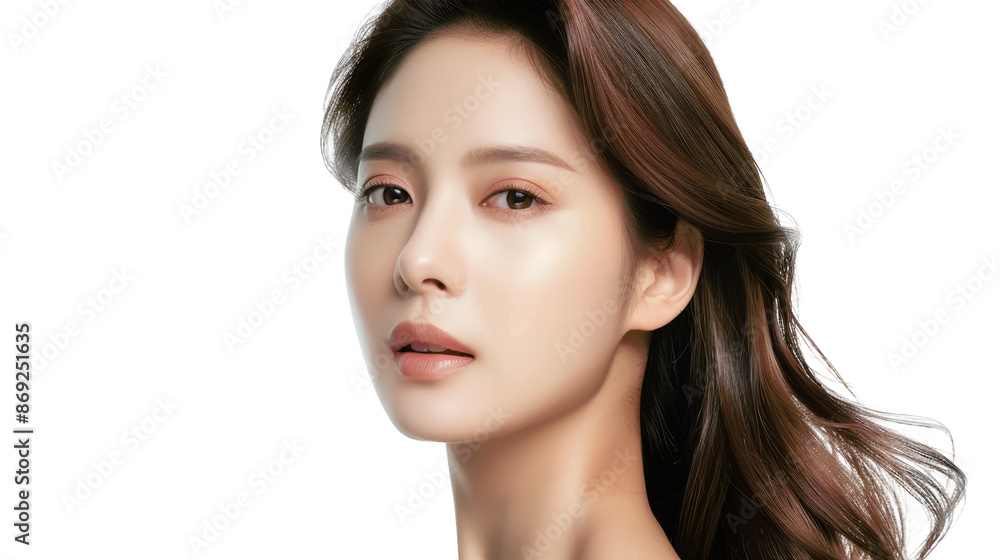 A young woman with long brown hair looks directly at the camera with a soft, natural look. Her skin is flawless and glowing. A young woman with long brown hair looks directly at the camera with a soft, natural look. Her skin is flawless and glowing.
