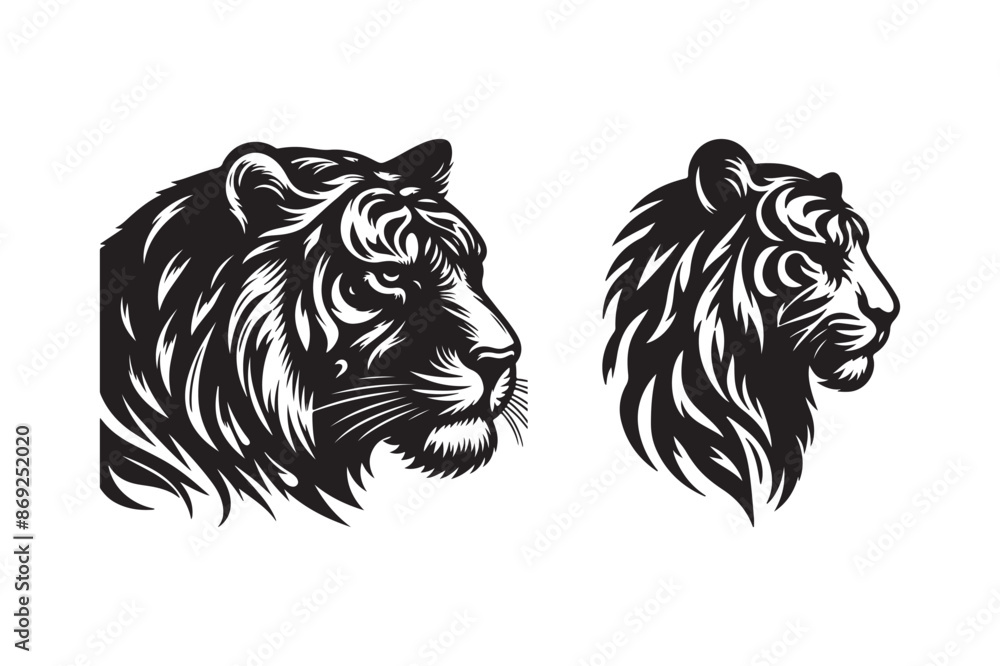 Fototapeta premium Tiger head silhouette vector art illustration