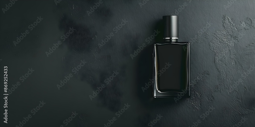 Simple Design Men's Perfume Bottle Mockup on Matte Black Background. Concept Perfume Bottle, Mockup, Men's Fragrance, Simple Design, Matte Black Background Simple Design Men's Perfume Bottle Mockup on Matte Black Background. Concept Perfume Bottle, Mockup, Men's Fragrance, Simple Design, Matte Black Background
