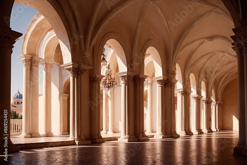 Classical Architectural Details. White Arches and Columns. White Vaulted Ceiling and Archways  © Kheng Guan Toh
